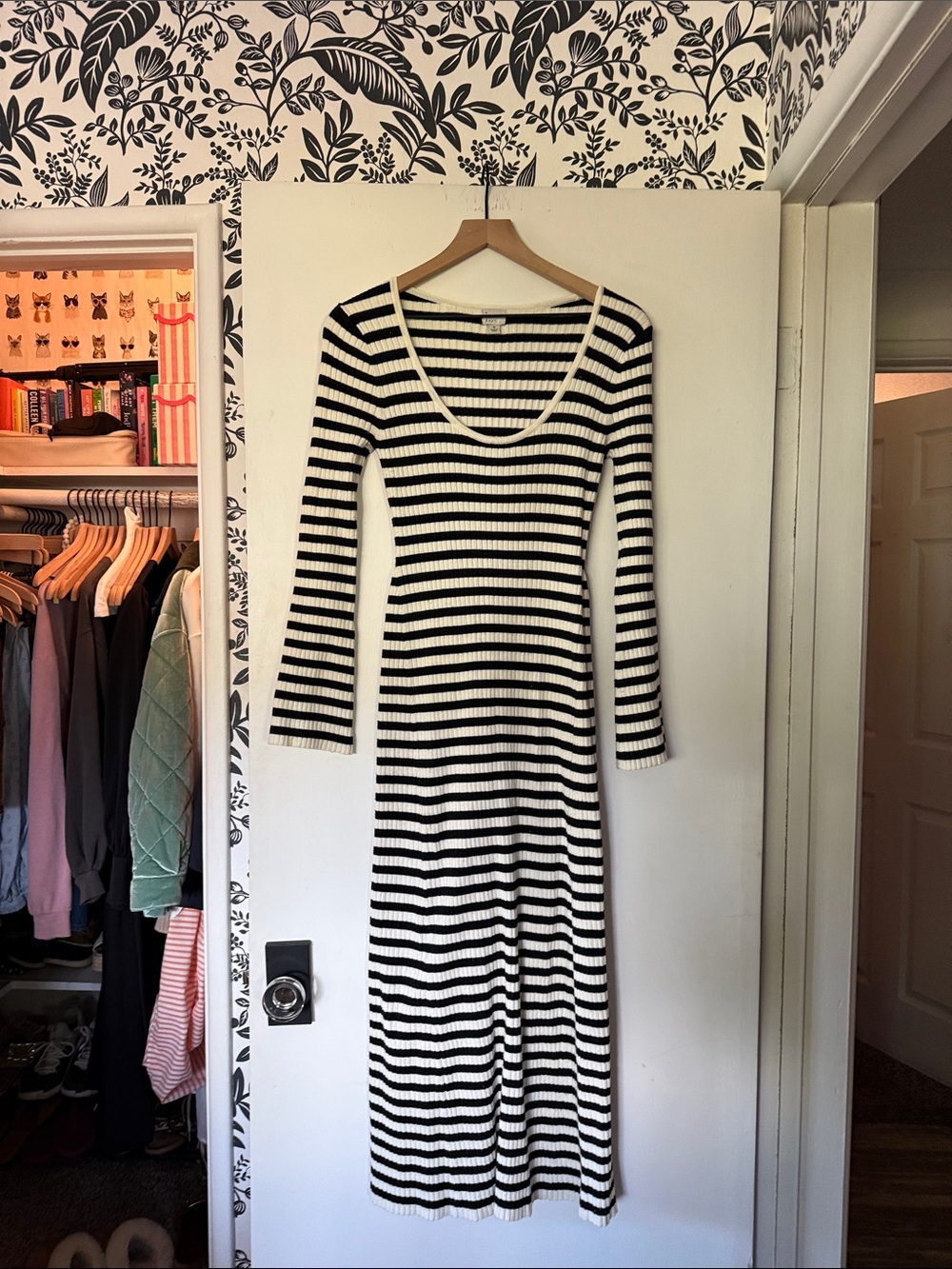 a new day Black and White Striped Ribbed Maxi Dress